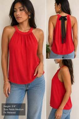 Halogen Red Sleeveless Halter Neck Bow Back Blouse Size M Petite